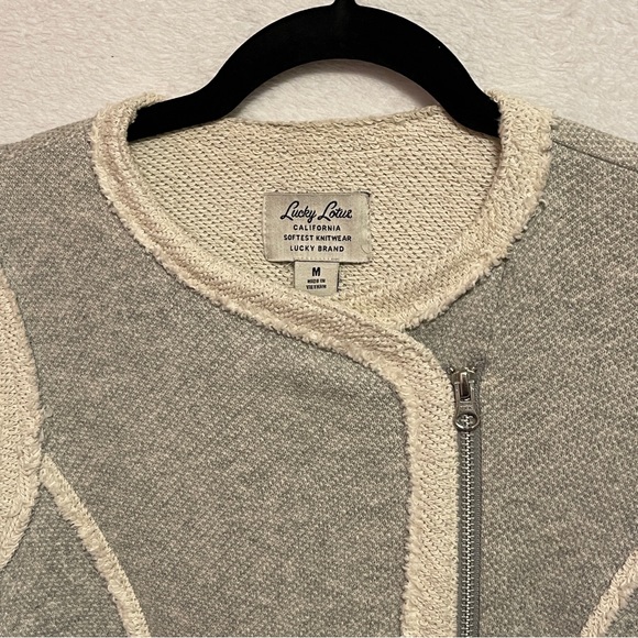 Lucky Lotus by Lucky Brand Cotton Knit Jacket, Gray & Cream, Medium - Picture 8 of 10